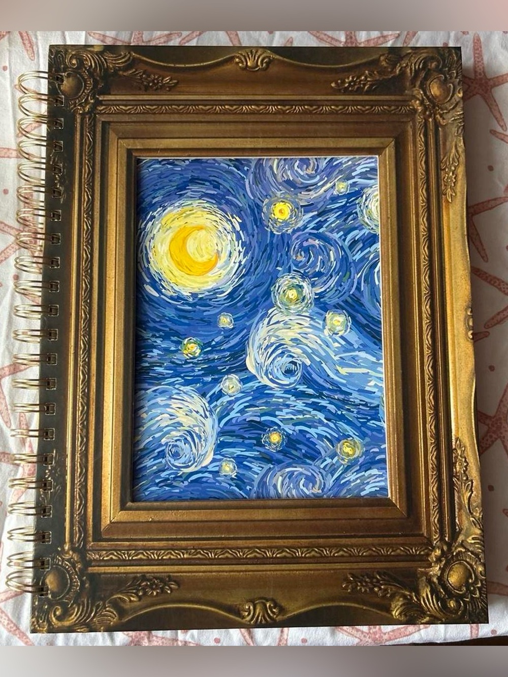 Gold Framed Starry Night Style Blue & Yellow Sketchbook